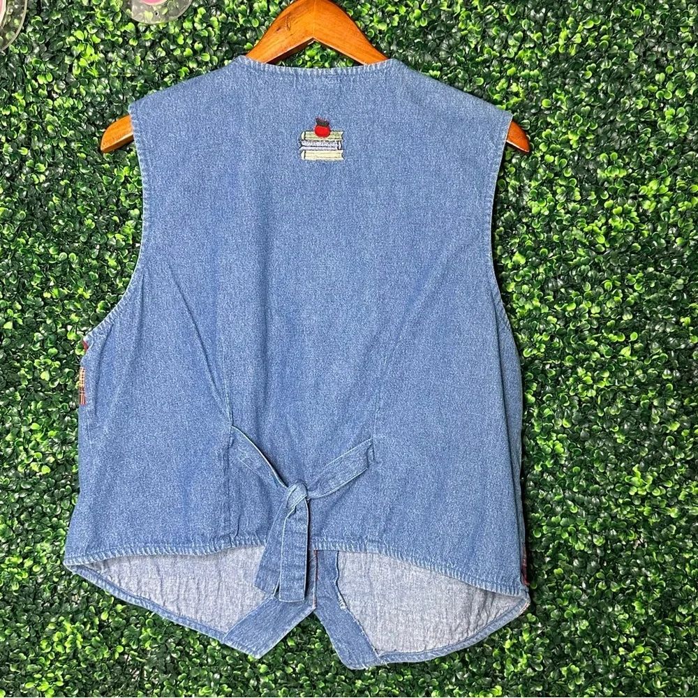 Vtg. Bobbie Brooks Blue Denim School Vest Patchwork Sz L - Picture 5 of 9